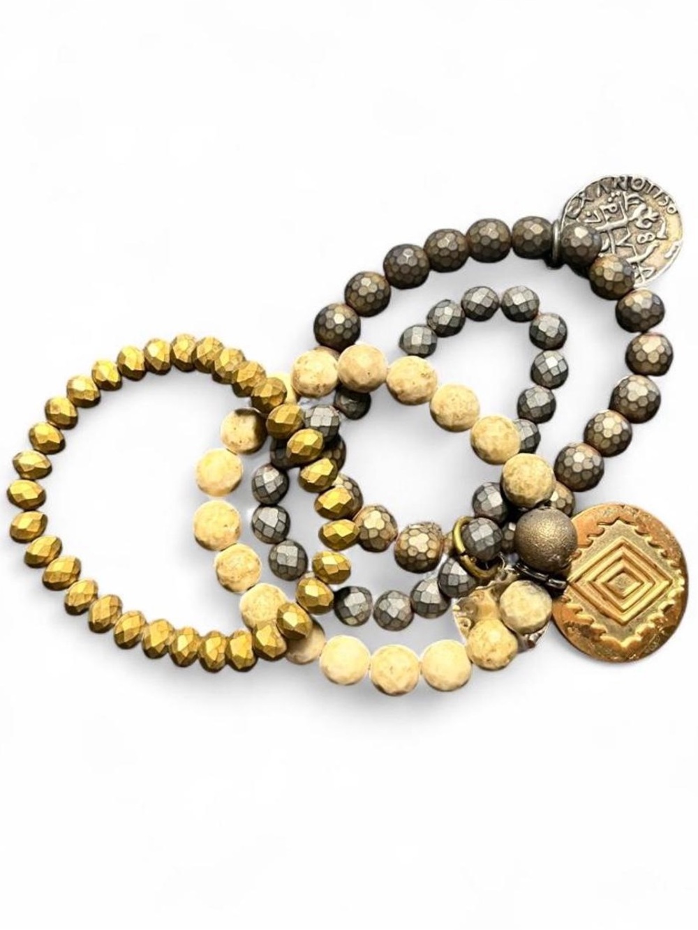 Custom Artisan "Blessed Mess" Mixed Medals Bracelet Set, OS Elastic
